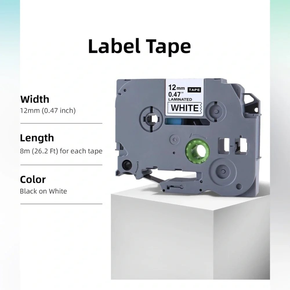 Label Tape, Tape 12mm 0.47 Laminated Black on White Tape. | 00189